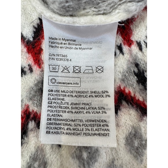 H&M Mens Fair Isle Reindeer Snowflake Sweater Ivory Red Gray Holiday Crew Neck M - Picture 10 of 13